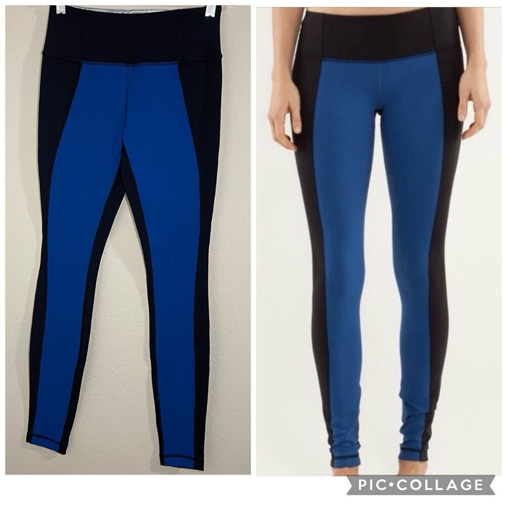 Lululemon Size 4 Wunder Under Pants Limitless Blue Black Color Blocked Leggings